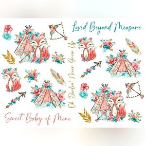 Custom Boho Fox Baby Blanket - Name can be added.